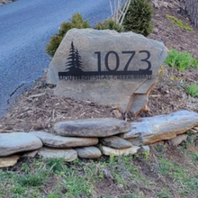 Load image into Gallery viewer, Metal house numbers, plaque, housewarming, address sign, Custom metal address sign, custom street address sign, wall, Rock, tree, pines
