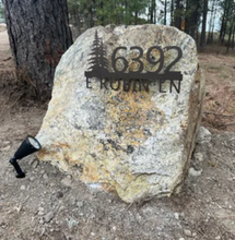 Load image into Gallery viewer, Metal house numbers, plaque, housewarming, address sign, Custom metal address sign, custom street address sign, wall, Rock, tree, pines
