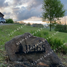 Load image into Gallery viewer, Metal house numbers, plaque, housewarming, address sign, Custom metal address sign, custom street address sign, wall, Rock, tree, pines