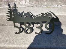 Load image into Gallery viewer, Custom metal mountain home house address sign Black