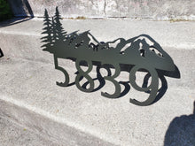 Load image into Gallery viewer, Custom metal mountain home house address sign Black