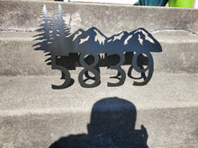 Load image into Gallery viewer, Custom metal mountain home house address sign Black