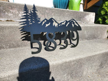 Load image into Gallery viewer, Custom metal mountain home house address sign Black