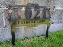 Load image into Gallery viewer, Custom metal ornate address sign yard stake
