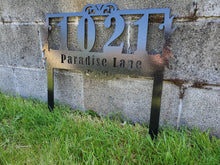 Load image into Gallery viewer, Custom metal ornate address sign yard stake
