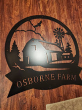 Load image into Gallery viewer, Custom metal ranch, property, home, house entrance address sign monogram, plaque