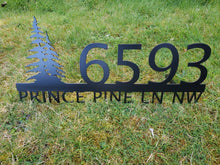 Load image into Gallery viewer, Metal house numbers, plaque, housewarming, address sign, Custom metal address sign, custom street address sign, wall, Rock, tree, pines
