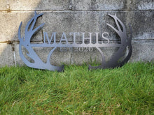 Load image into Gallery viewer, Custom metal sign antlers monogram deer antlers Personalized