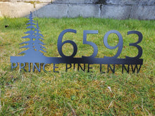 Load image into Gallery viewer, Metal house numbers, plaque, housewarming, address sign, Custom metal address sign, custom street address sign, wall, Rock, tree, pines