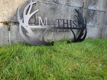 Load image into Gallery viewer, Custom metal sign antlers monogram deer antlers Personalized