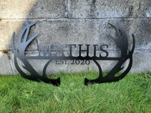 Load image into Gallery viewer, Custom metal sign antlers monogram deer antlers Personalized