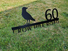 Load image into Gallery viewer, Custom metal bird crow home house address sign for your rock or wall