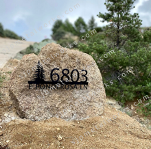 Load image into Gallery viewer, Metal house numbers, plaque, housewarming, address sign, Custom metal address sign, custom street address sign, wall, Rock, tree, pines