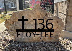 Metal address sign with cross