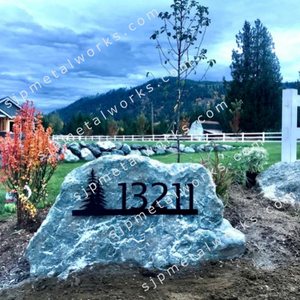 Metal house numbers, plaque, housewarming, address sign, Custom metal address sign, custom street address sign, wall, Rock, tree, pines