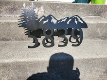 Load image into Gallery viewer, Custom metal mountain home house address sign Black
