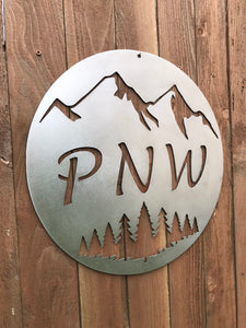 Custom Metal PNW Mountain Sign