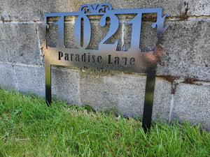 Custom metal ornate address sign yard stake