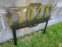 Load image into Gallery viewer, Custom metal ornate address sign yard stake

