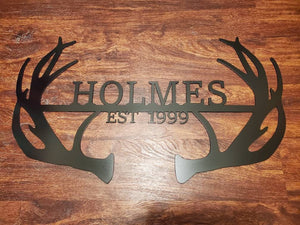 Custom metal sign antlers monogram deer antlers Personalized