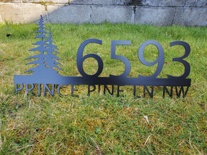 Metal house numbers, plaque, housewarming, address sign, Custom metal address sign, custom street address sign, wall, Rock, tree, pines