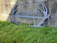Load image into Gallery viewer, Custom metal sign antlers monogram deer antlers Personalized
