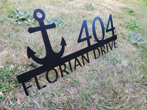 Custom metal anchor home house address sign for your rock or wall
