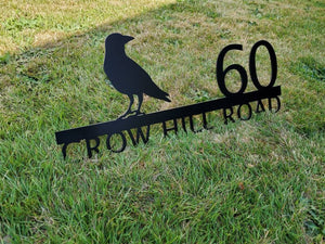 Custom metal bird crow home house address sign for your rock or wall