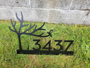 Custom metal tree humming bird home house address sign for your rock or wall