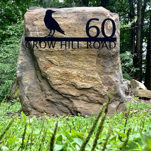 Custom metal bird crow home house address sign for your rock or wall